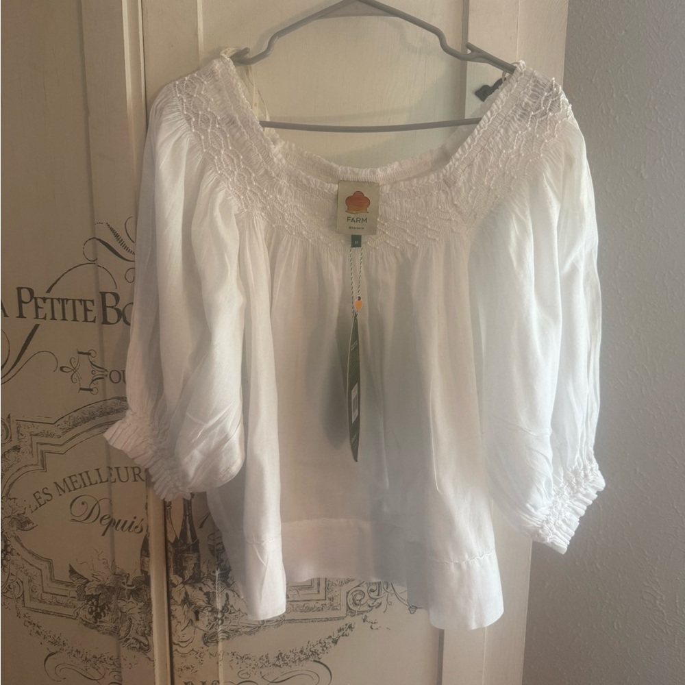 NWT Farm Rio Blue Yard Balloon Sleeve Blouse